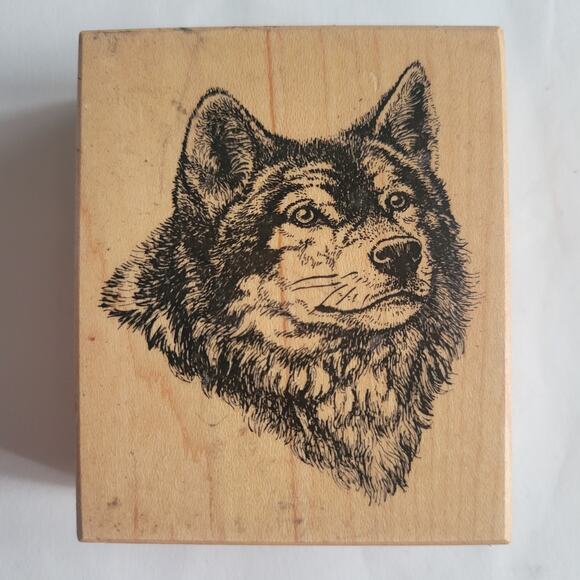 Vintage 1996 Rubber Stamp Husky Dog Head Realistic Mounted - Picture 1 of 5